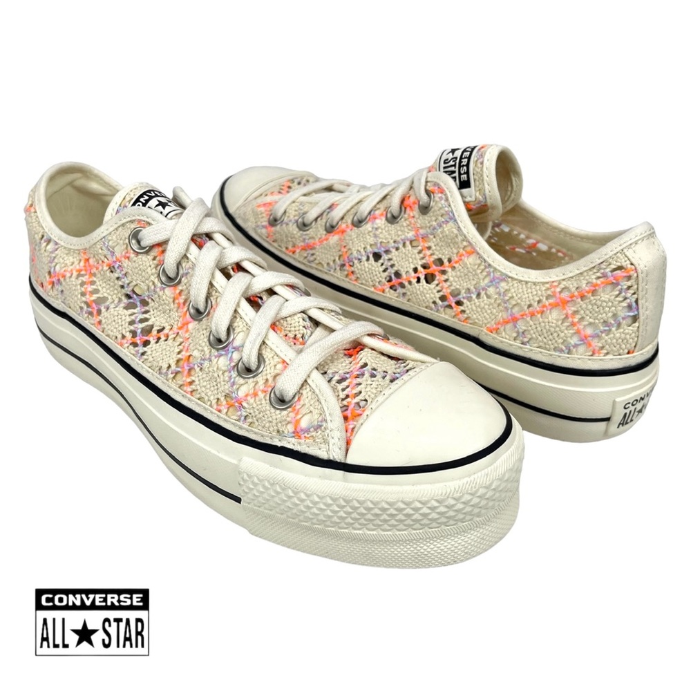CONVERSE Womens 7 Chuck Taylor All Star‎ Boho Crochet Platform Low Top Sneakers